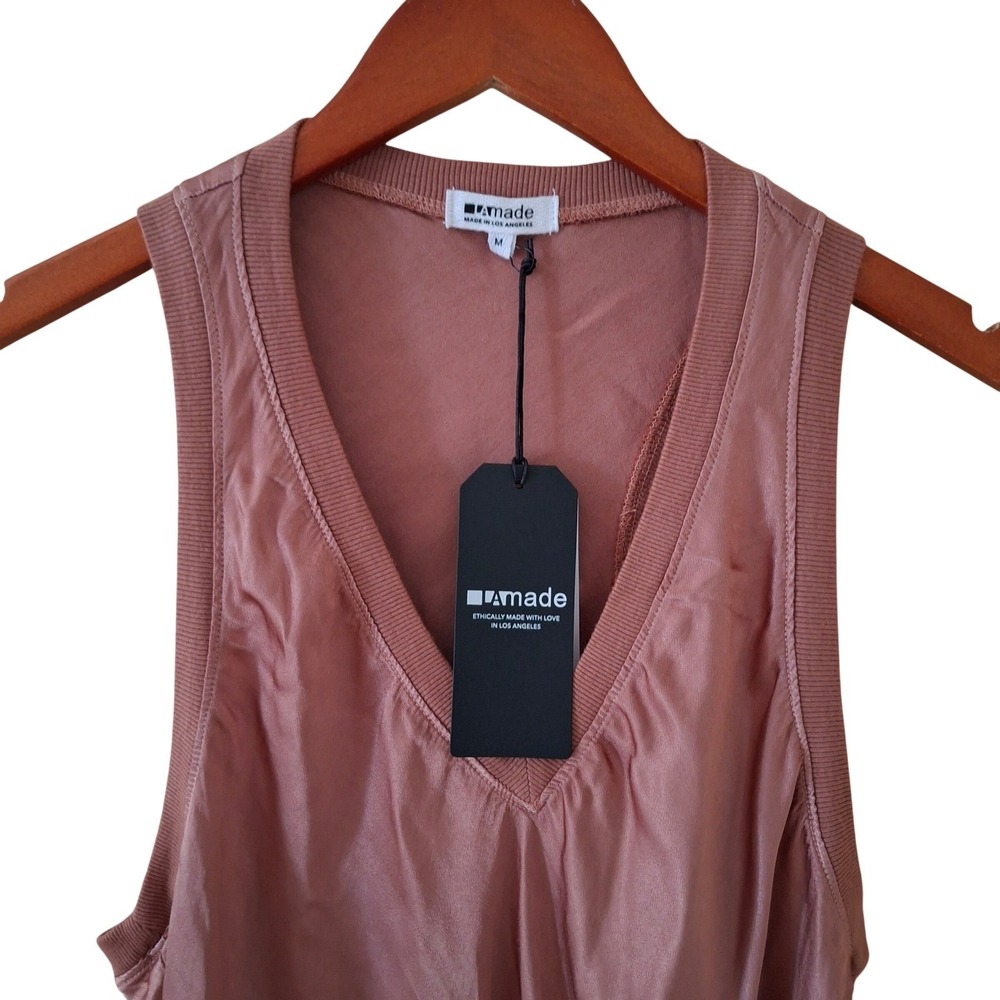 LAmade Bridget Silky Tank Top M  Rose NWT V-Neck Sleeveless Ribbed Trim medium